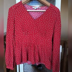 Boden Red Long Sleeve Polka Dot Blouse Size 8R US